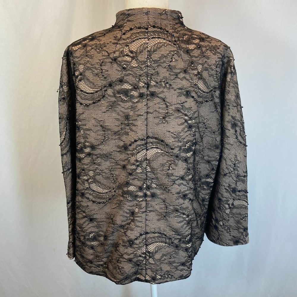 Chico's Blazer Jacket Women's Size 3 black beaded Lace Open Front XLarge 16 18 - Picture 3 of 7